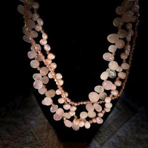 BIRTH Of VENUS Rose Quartz Freshwater Pear and Swartzkovi Necklace/Choker